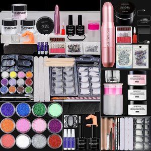 Acrylic Nail Kit Beginner Starter Set w/Drill Acrylic & Glitter Nail Extensions